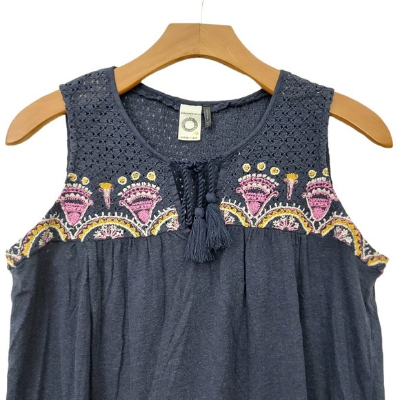 Anthropologie Akemi + Kin Womens Top M Sleeveless Tassels String Embroidery Blue - Picture 3 of 9